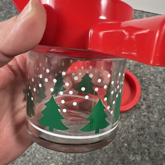 Vintage 1970’s Gemco Cream And Sugar Glass Set w/ Holder Spoon Christmas Trees - Picture 9 of 12